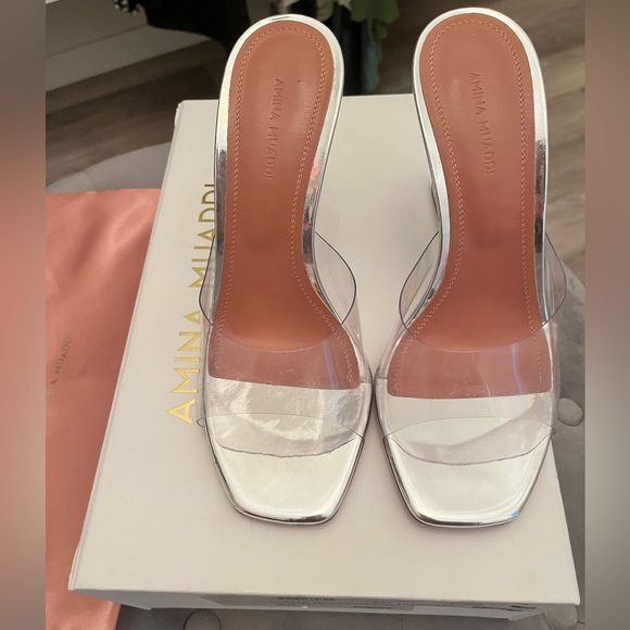 AMINA MUADDI Lupita Glass Clear PVC Wedge Mules - Picture 4 of 4